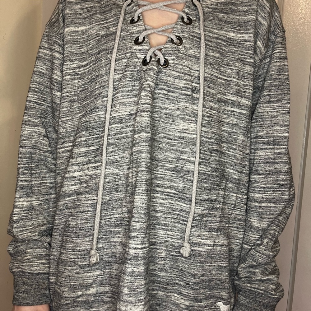 PINK Victoria's Secret Gray Lace-Up Sweatshirt